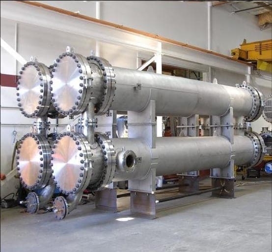 Detail view of heat exchanger tubesheet and channel arrangement
